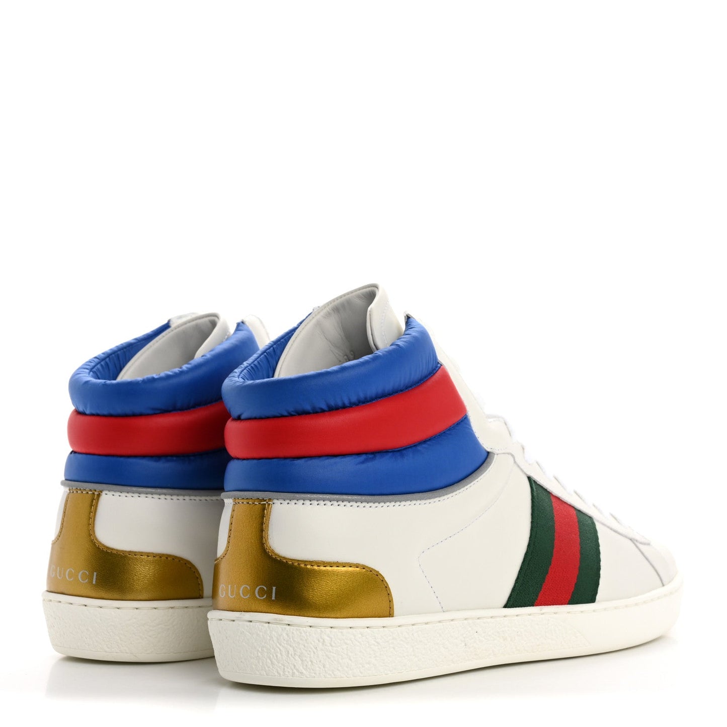 Gucci Calfskin Web Mens Ace High Top Sneakers 9 White Bright Splash