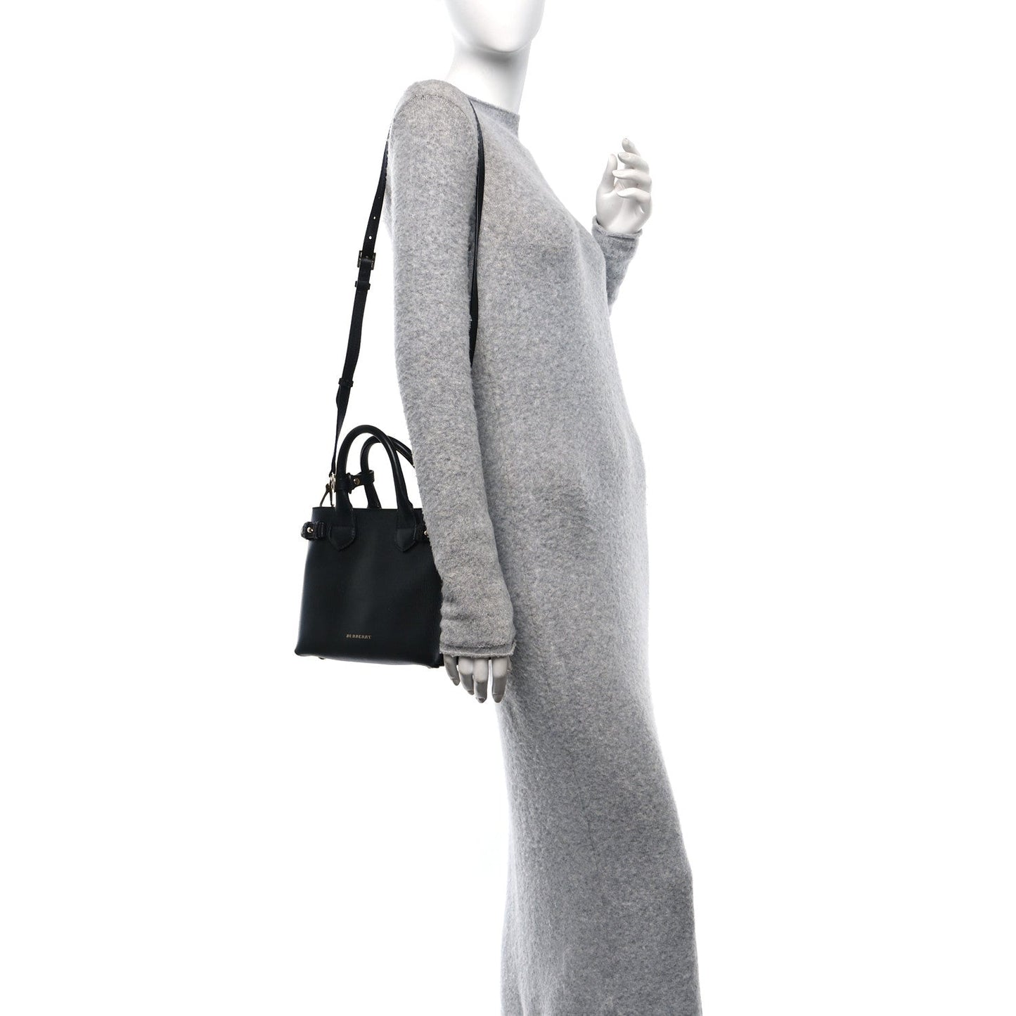 Burberry Derby Calfskin House Check Small Banner Tote Black