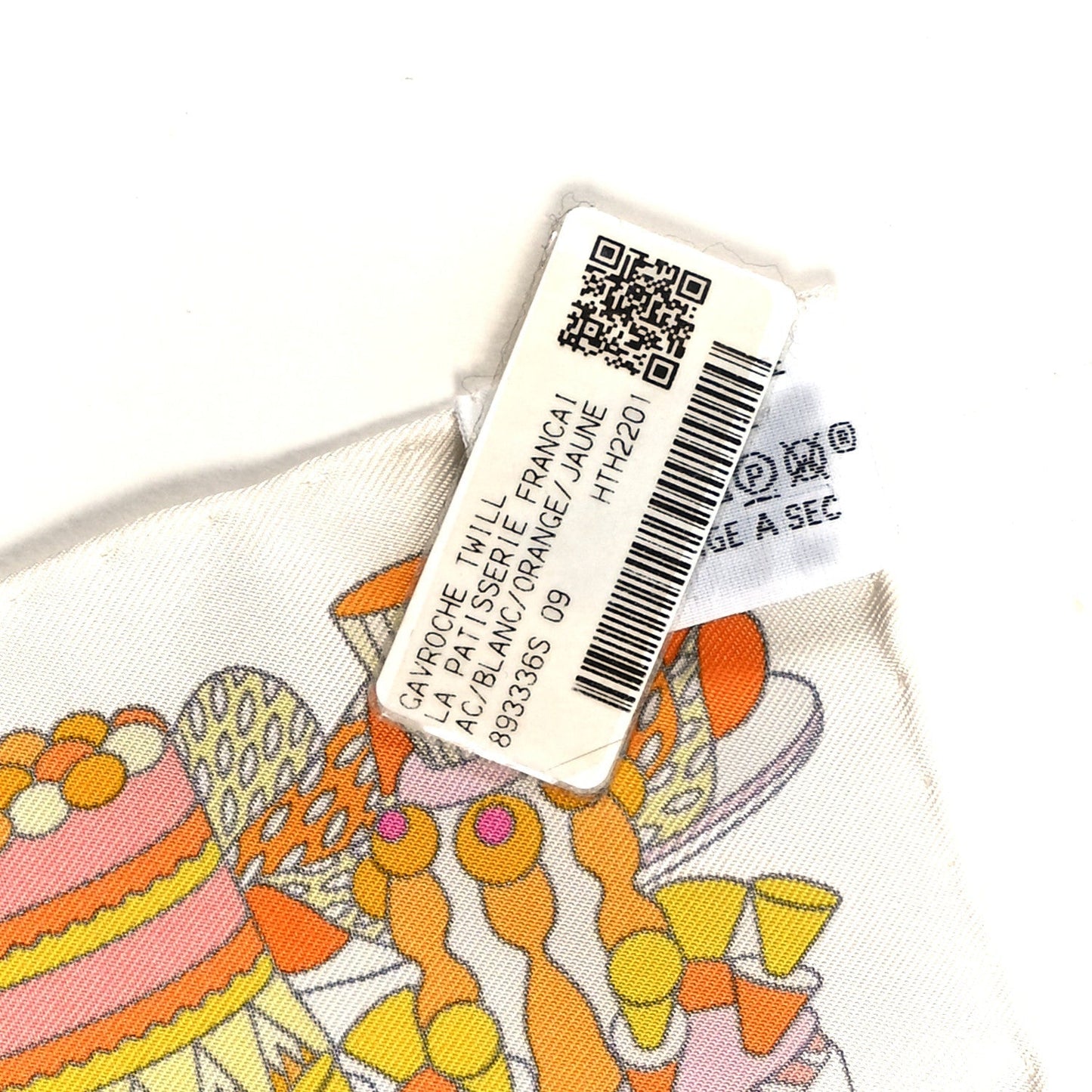 Hermes Silk La Patisserie Francaise Scarf 45 White Orange Jaune
