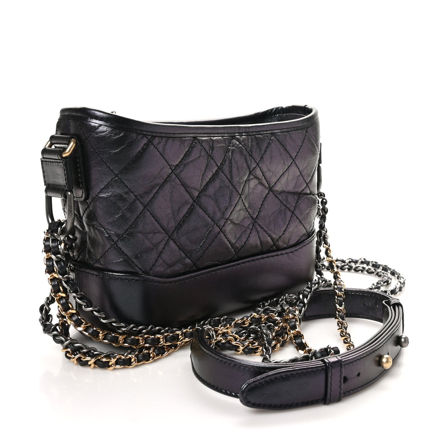 Chanel Iridescent Aged Calfskin Quilted Small Gabrielle Hobo Black