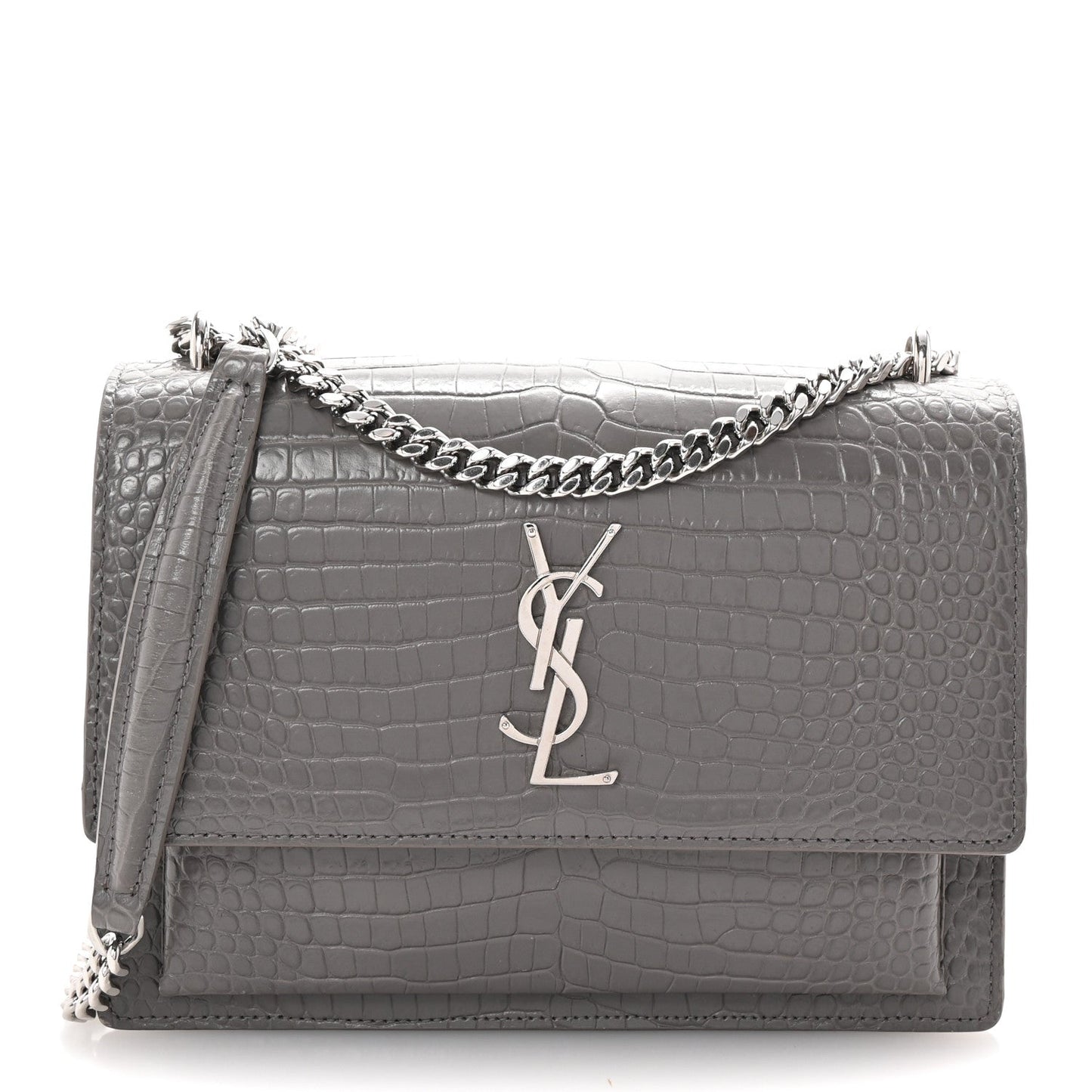 Saint Laurent Calfskin Crocodile Embossed Medium Monogram Sunset Fog