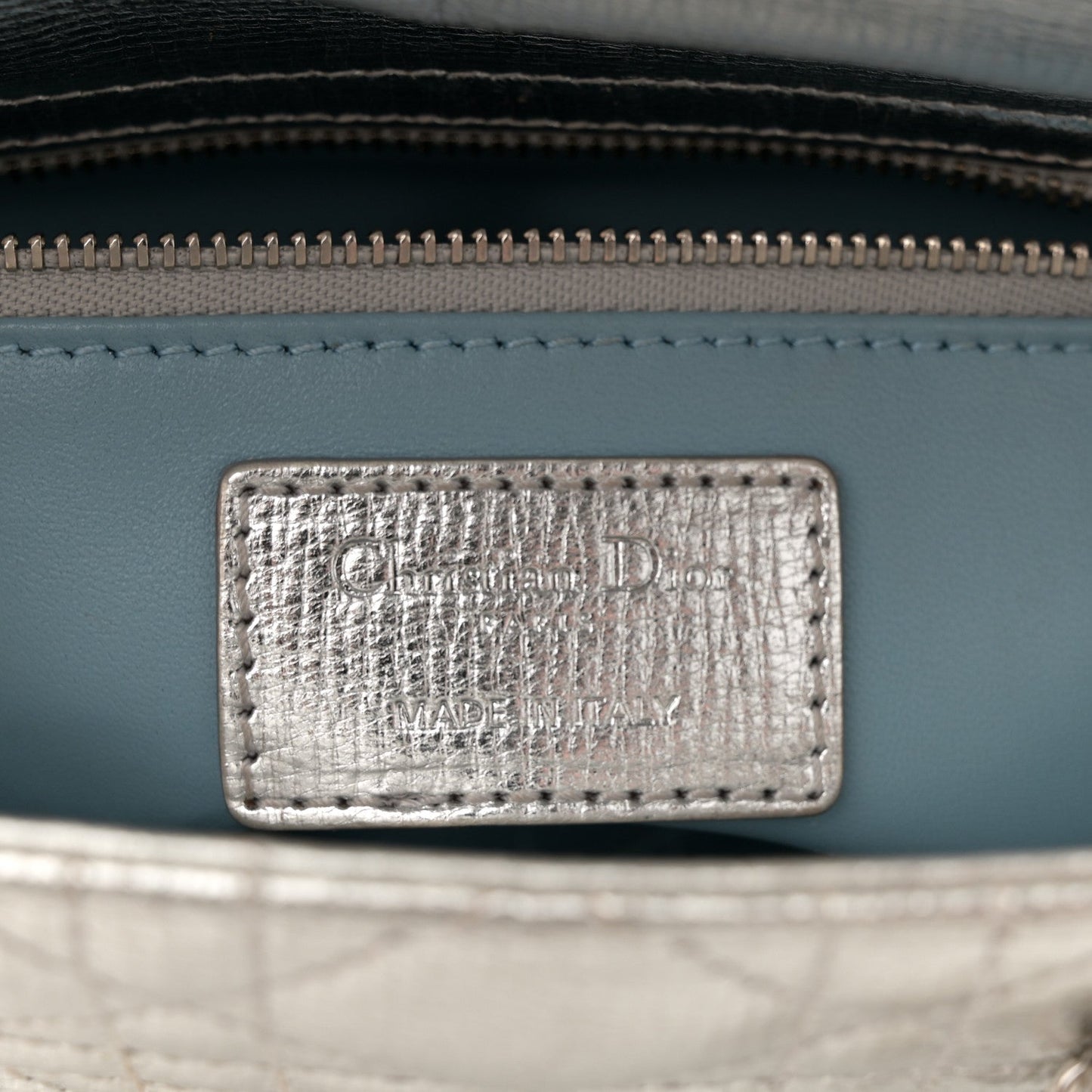 Christian Dior Metallic Grained Calfskin Cannage Small Lucky Badges My Lady Dior Silver