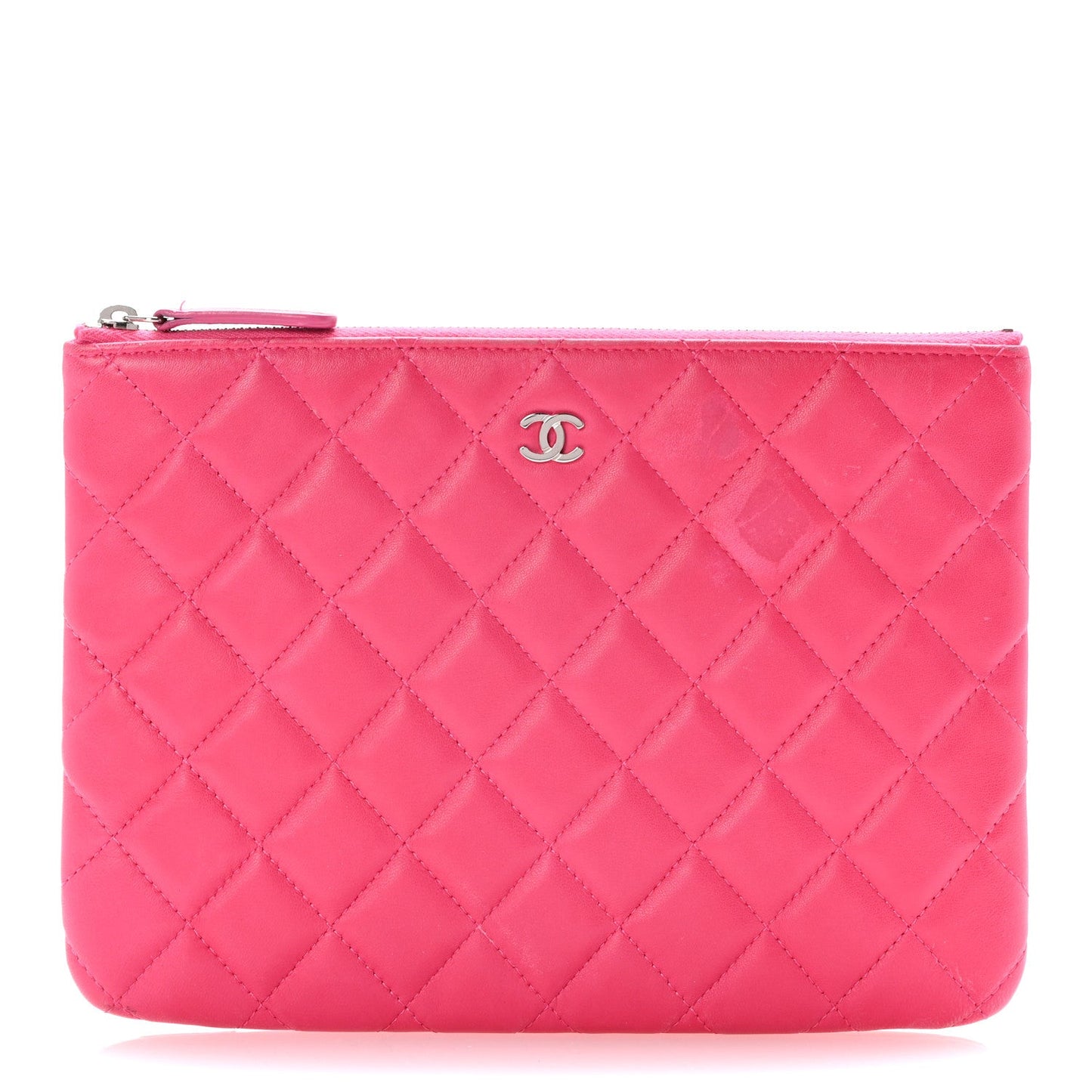 Chanel Lambskin Quilted Medium Cosmetic Case Dark Pink