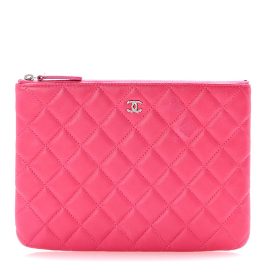 Chanel Lambskin Quilted Medium Cosmetic Case Dark Pink