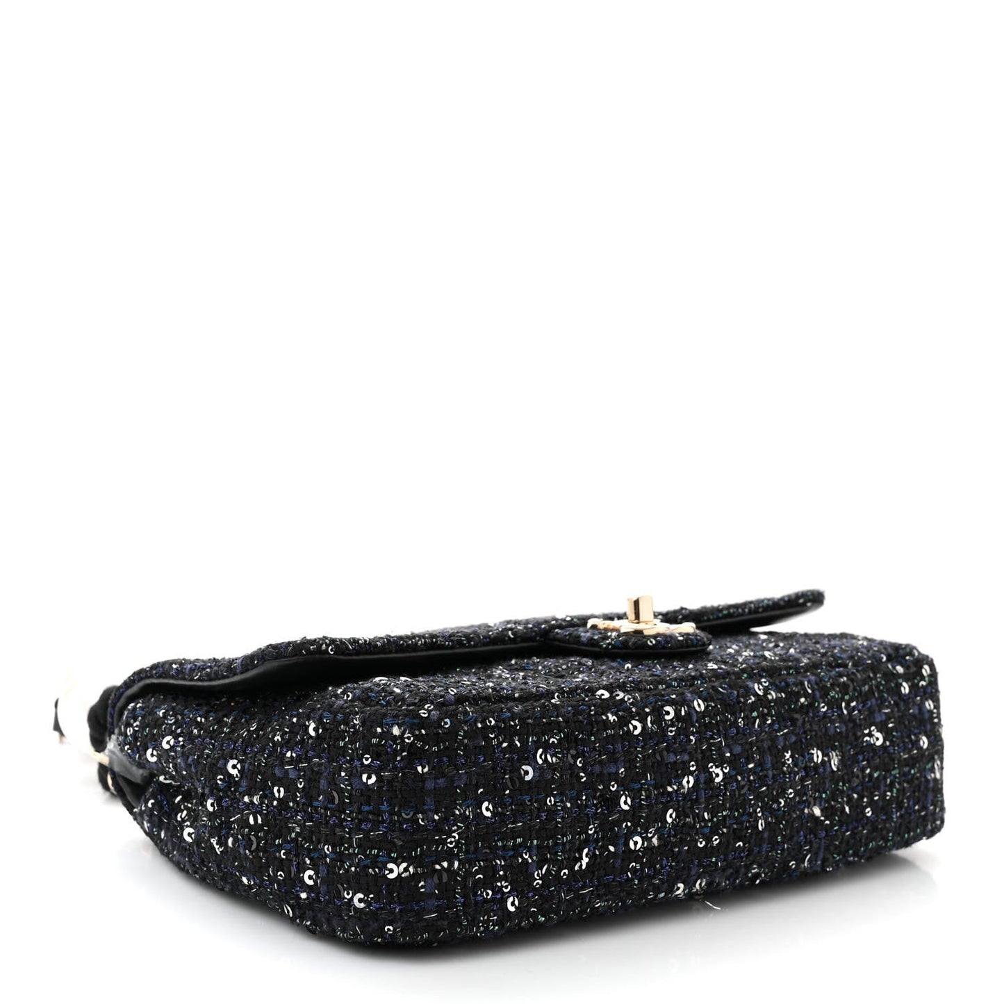 Chanel Tweed Medium Pearl Handle Flap Black Ecru