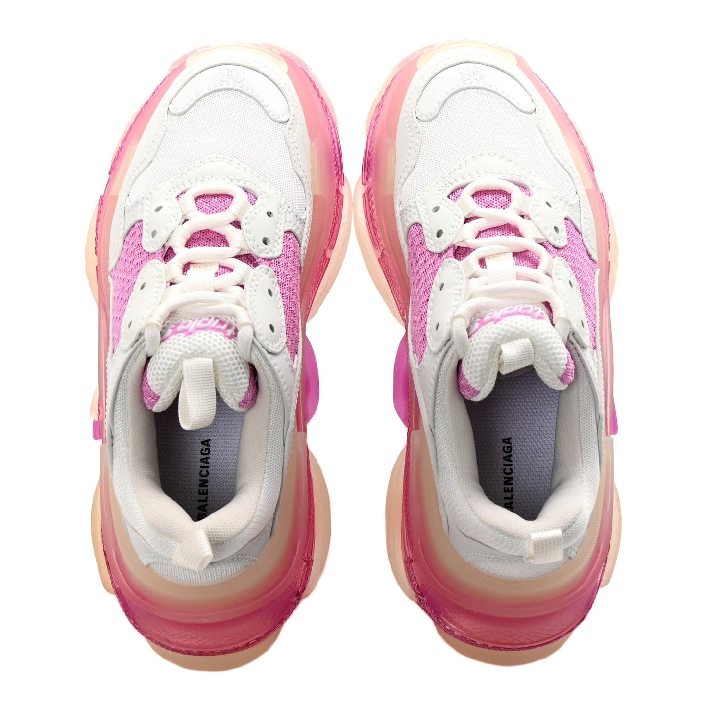 Balenciaga Fabric Mesh Clear Sole Womens Triple S Sneakers 36 White Pink