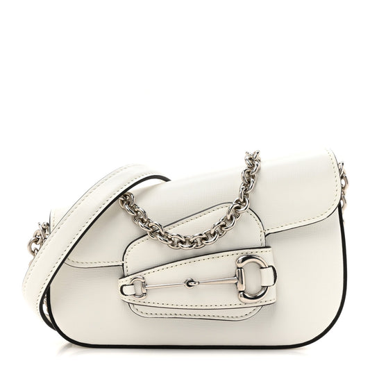 Gucci Calfskin Mini Horsebit 1955 Asymmetric Shoulder Bag Great White