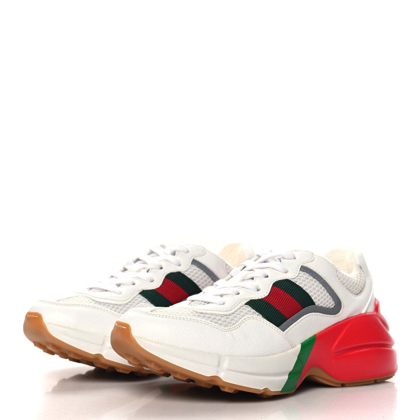 Gucci Lavaredo Eco Fabric Mesh Web Womens Rhyton Reflective Sneakers 35.5 Great White Green Red Silver
