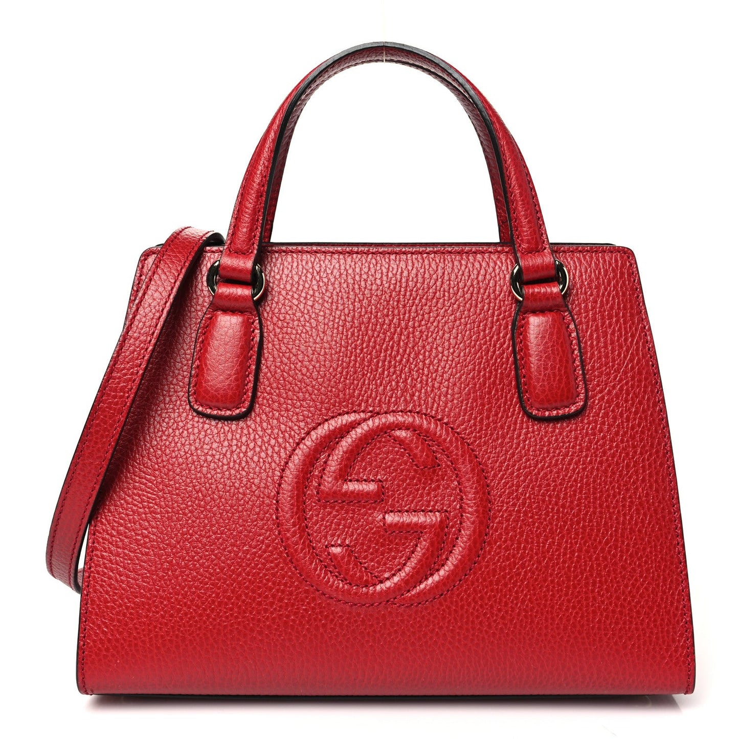 Gucci Dollar Calfskin Medium Soho Top Handle Satchel Hibiscus Red
