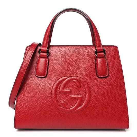 Gucci Dollar Calfskin Medium Soho Top Handle Satchel Hibiscus Red