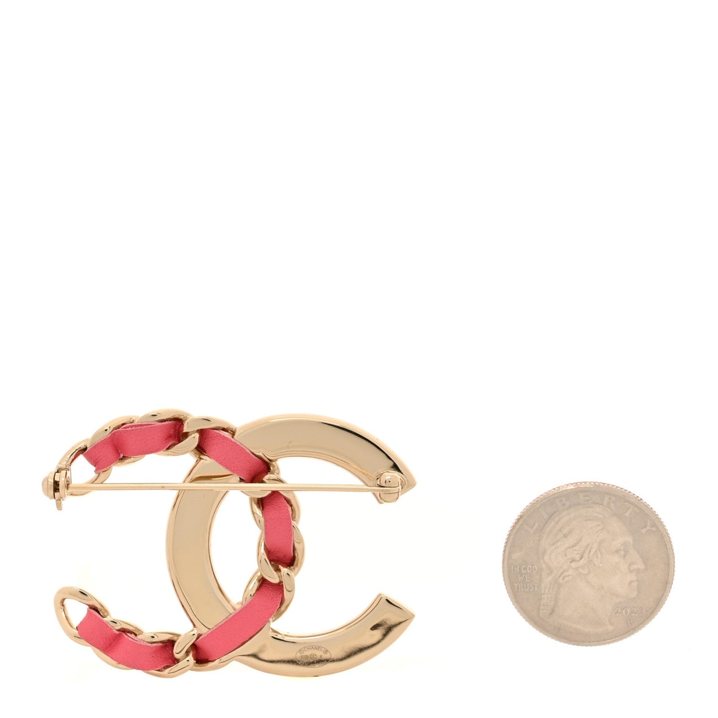 Chanel Lambskin Baguette Crystal CC Chain Brooch Pink Gold