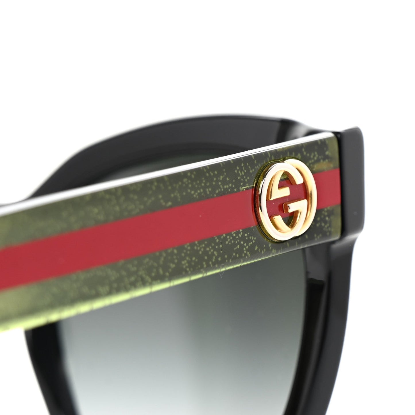 Gucci Acetate Square Frame Web Glitter Sunglasses GG0034S Black Green