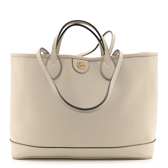 Gucci Textured Dollar Calfskin Medium Ophidia Shoulder Tote Bag Mystic White