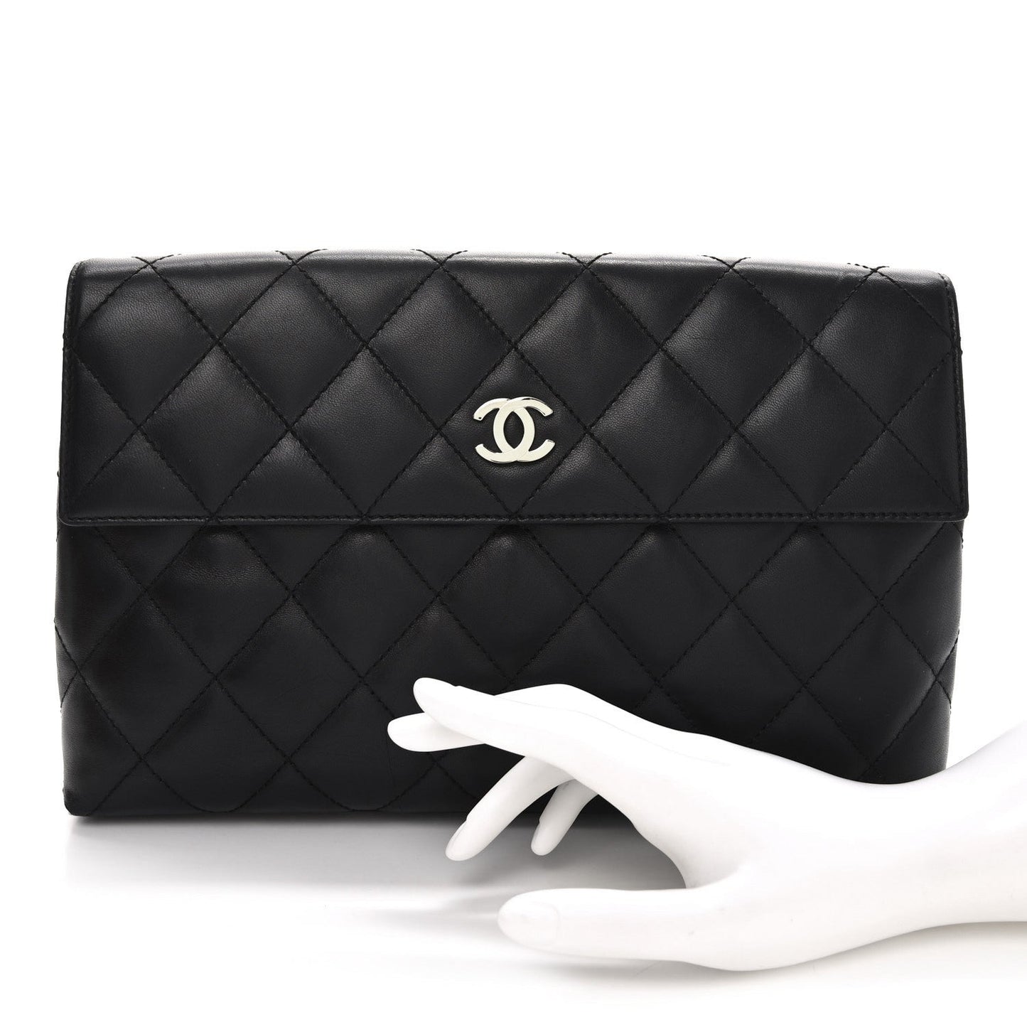 Chanel Lambskin Quilted Clutch Black