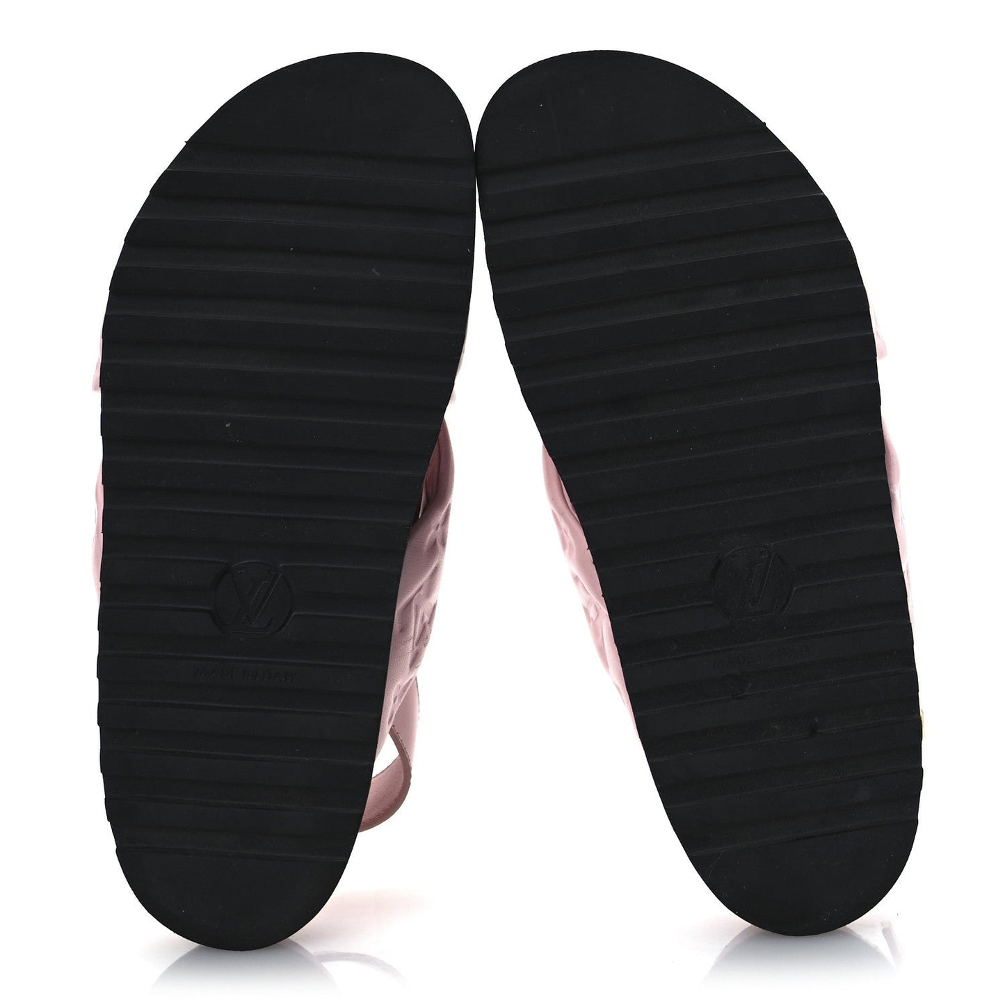 Louis Vuitton Lambskin Monogram Embossed Paseo Flat Comfort Sandals Rose Clair