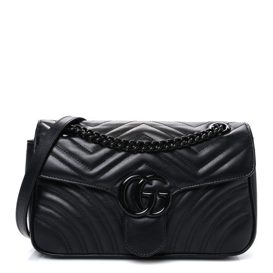Gucci Calfskin Matelasse Monochrome Small GG Marmont Shoulder Bag Black