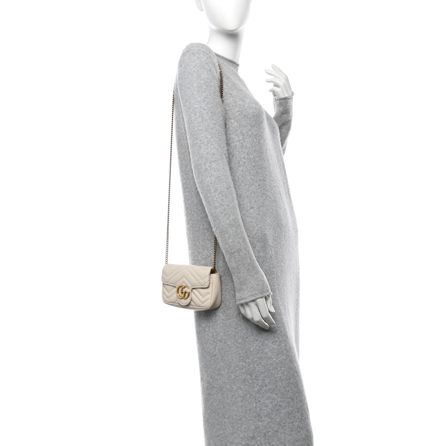 Gucci Calfskin Matelasse Super Mini GG Marmont Shoulder Bag White