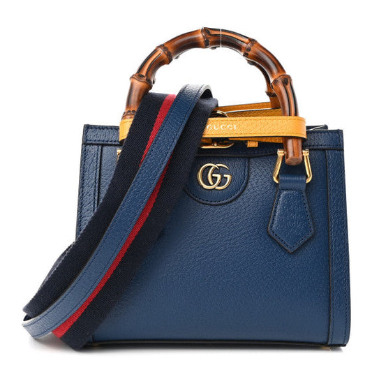 Gucci Textured Dollar Calfskin Web Mini Diana Tote Bag Royal Crop