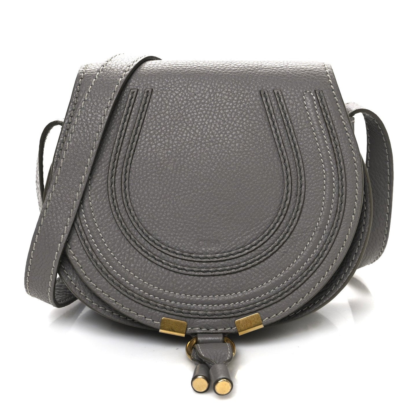 Chloe Calfskin Mini Marcie Round Crossbody Bag Cashmere Grey