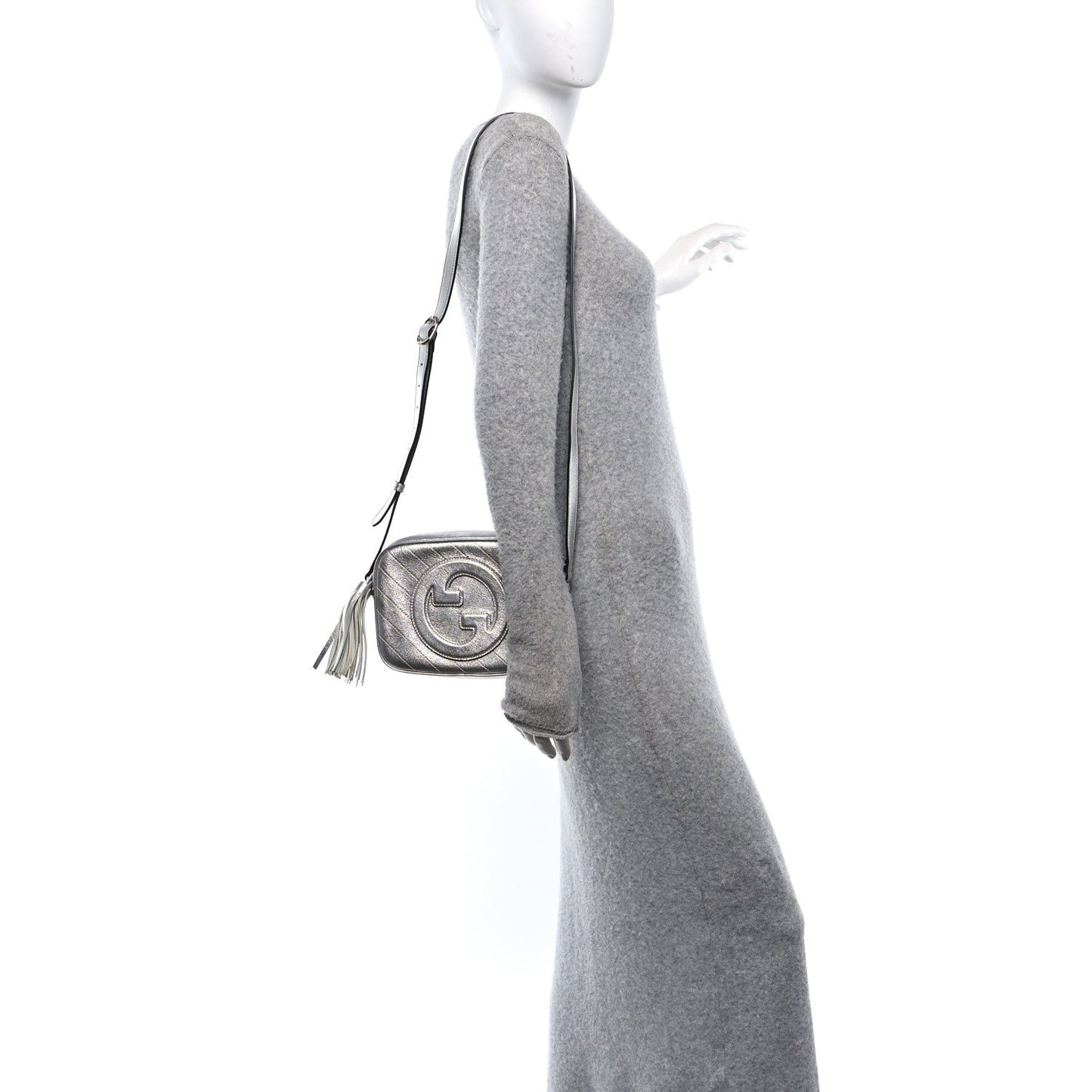 Gucci Metallic Sakai Be Green Calfskin Diagonal Stitched Small Blondie Shoulder Bag Silver
