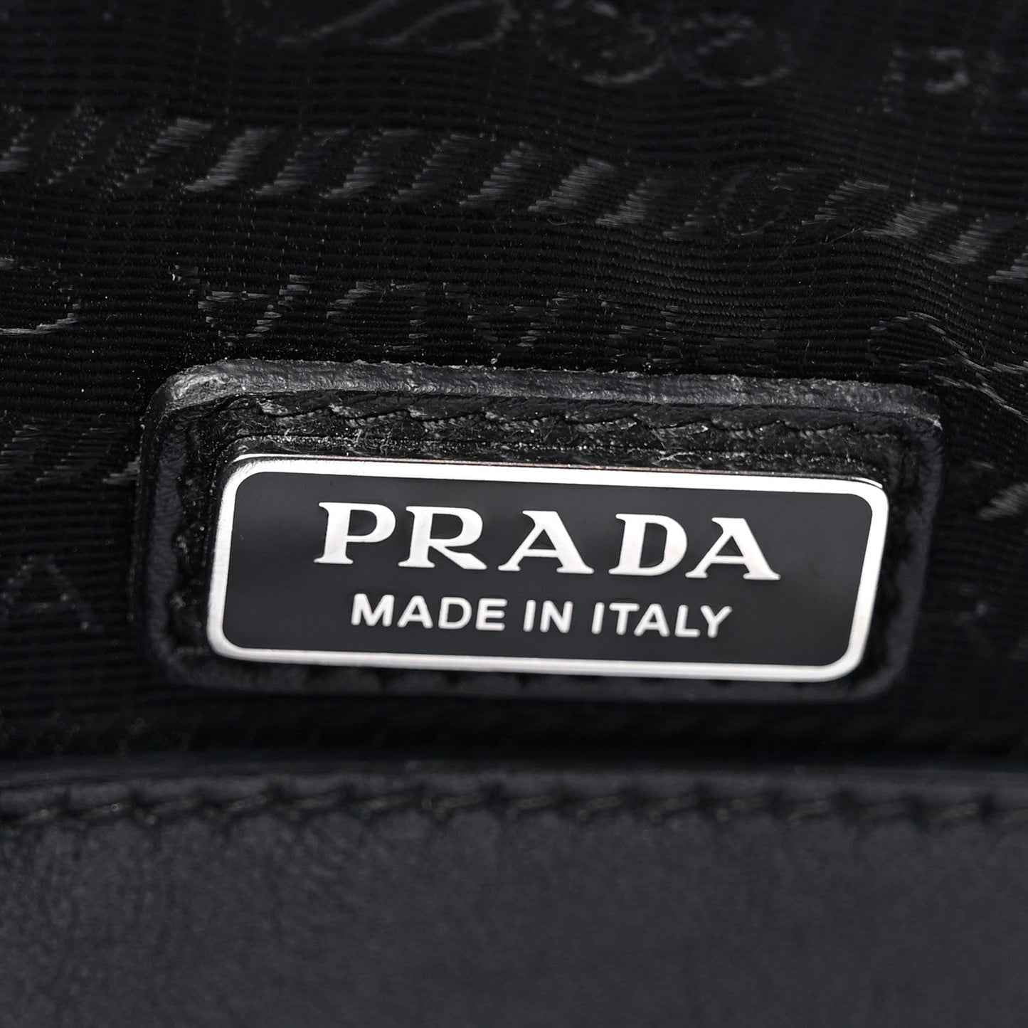 Prada Saffiano Cuir Triangle Logo Embossed Triangle Shoulder Bag Black