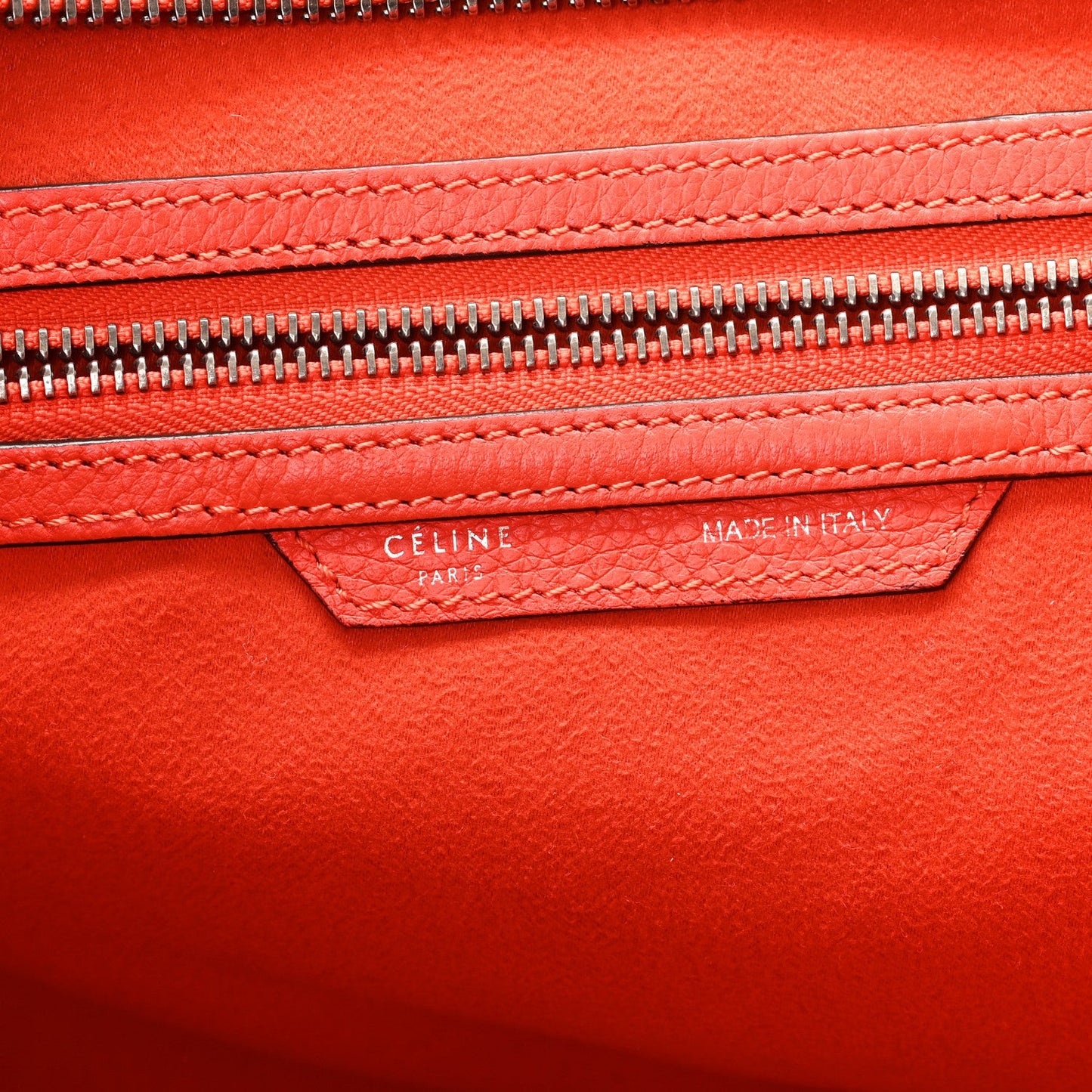 Celine Drummed Calfskin Mini Luggage Coquelicot