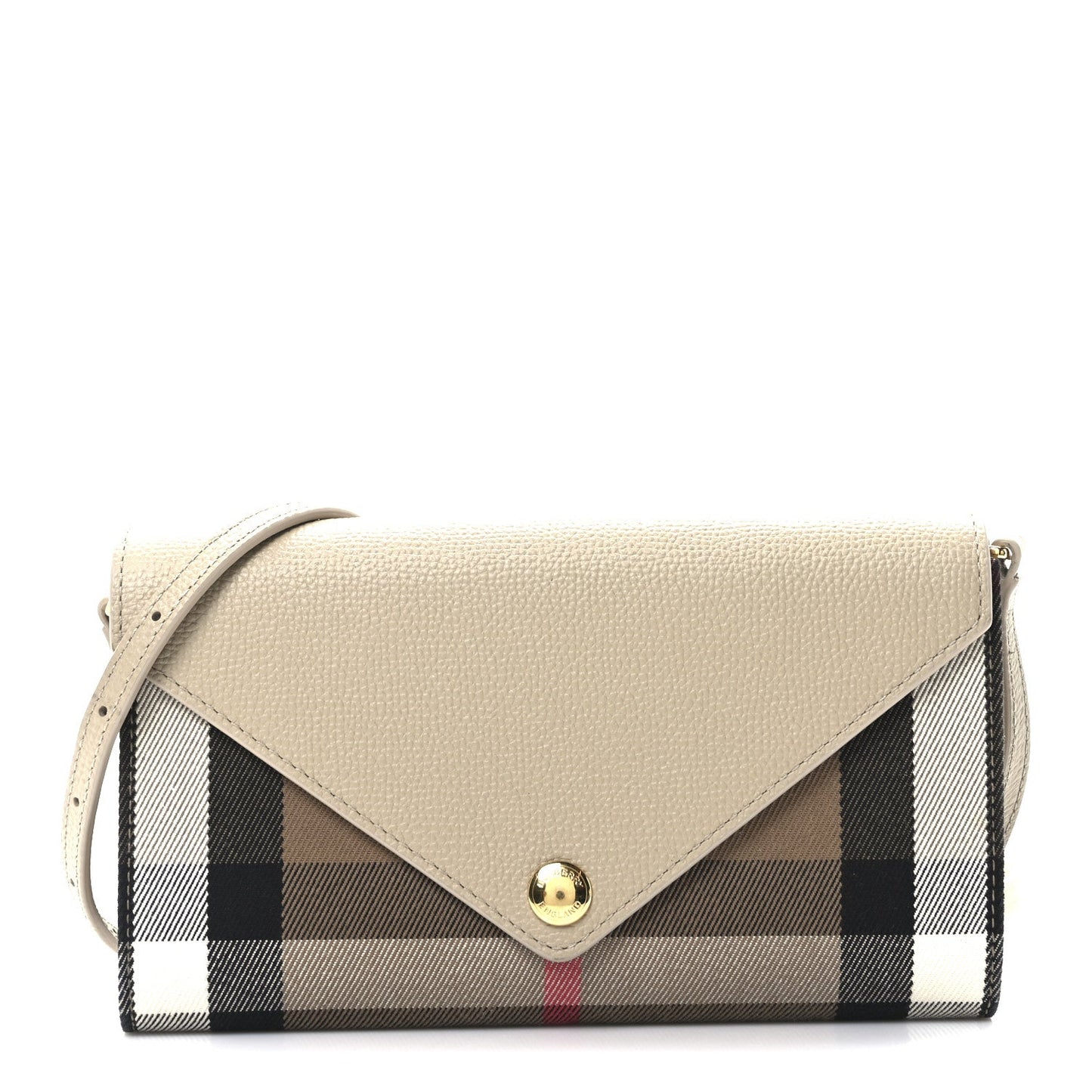Burberry Calfskin House Check Hannah Wallet with Detachable Strap Beige