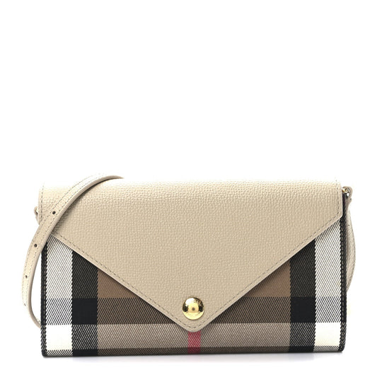 Burberry Calfskin House Check Hannah Wallet with Detachable Strap Beige