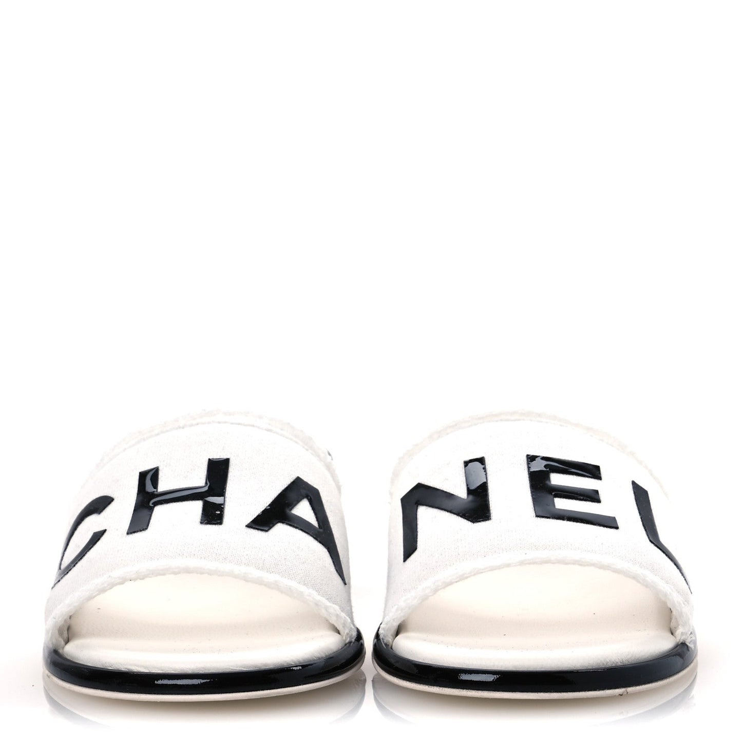 Chanel Cotton Logo Mule Sandals 39 White Black