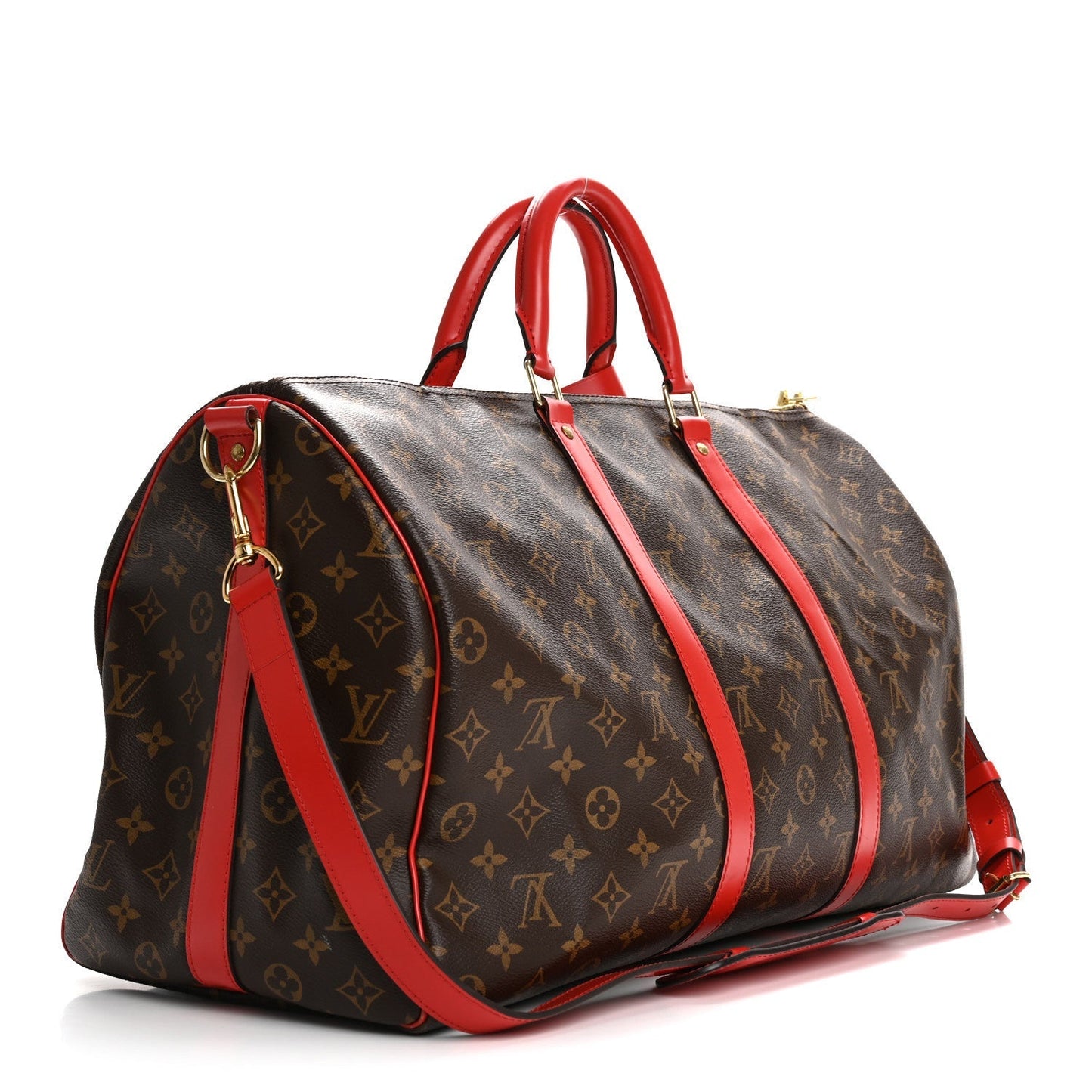 Louis Vuitton Calfskin Monogram Keepall Bandouliere 50 Coquelicot