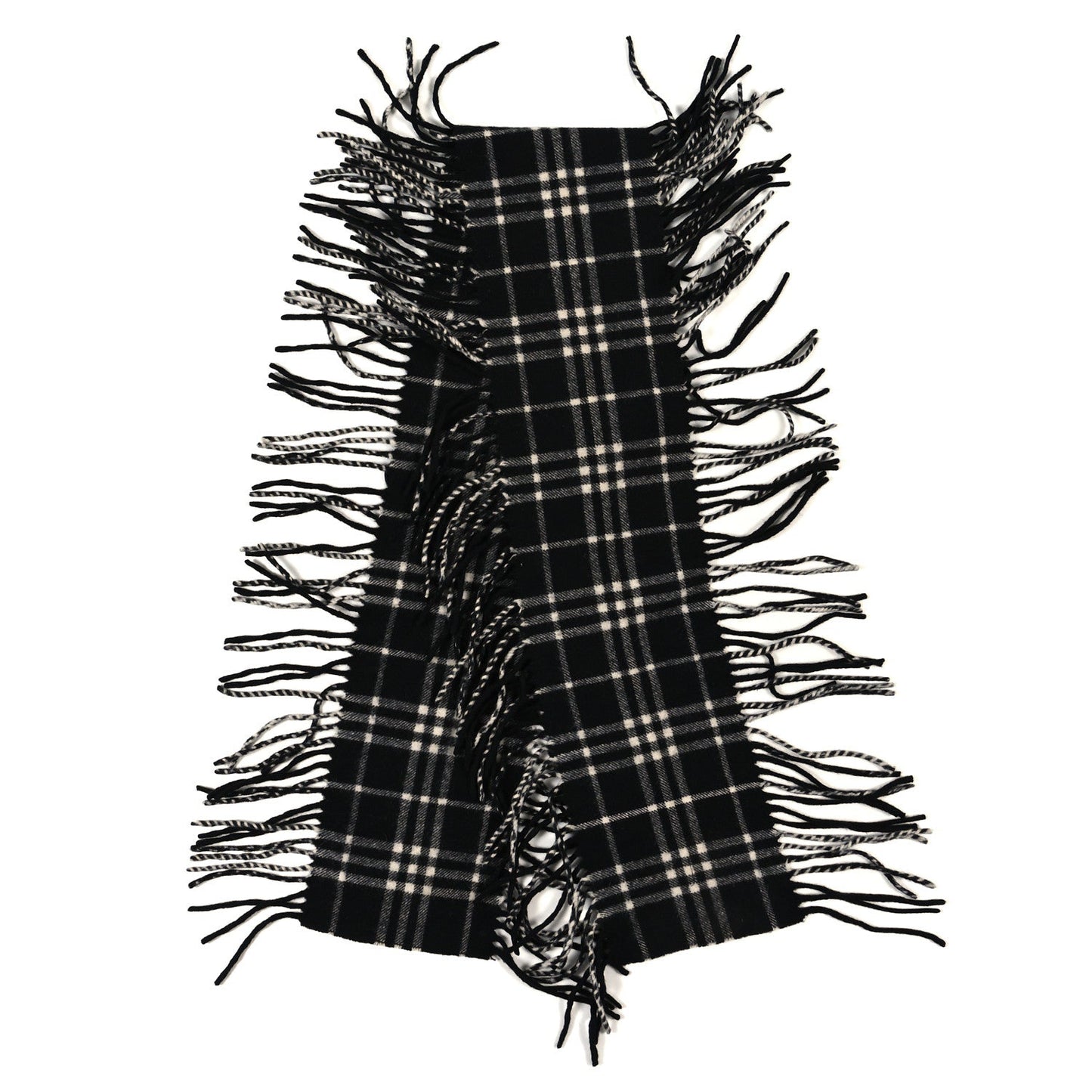 Burberry Cashmere Check Happy Fringe Scarf Black Calico