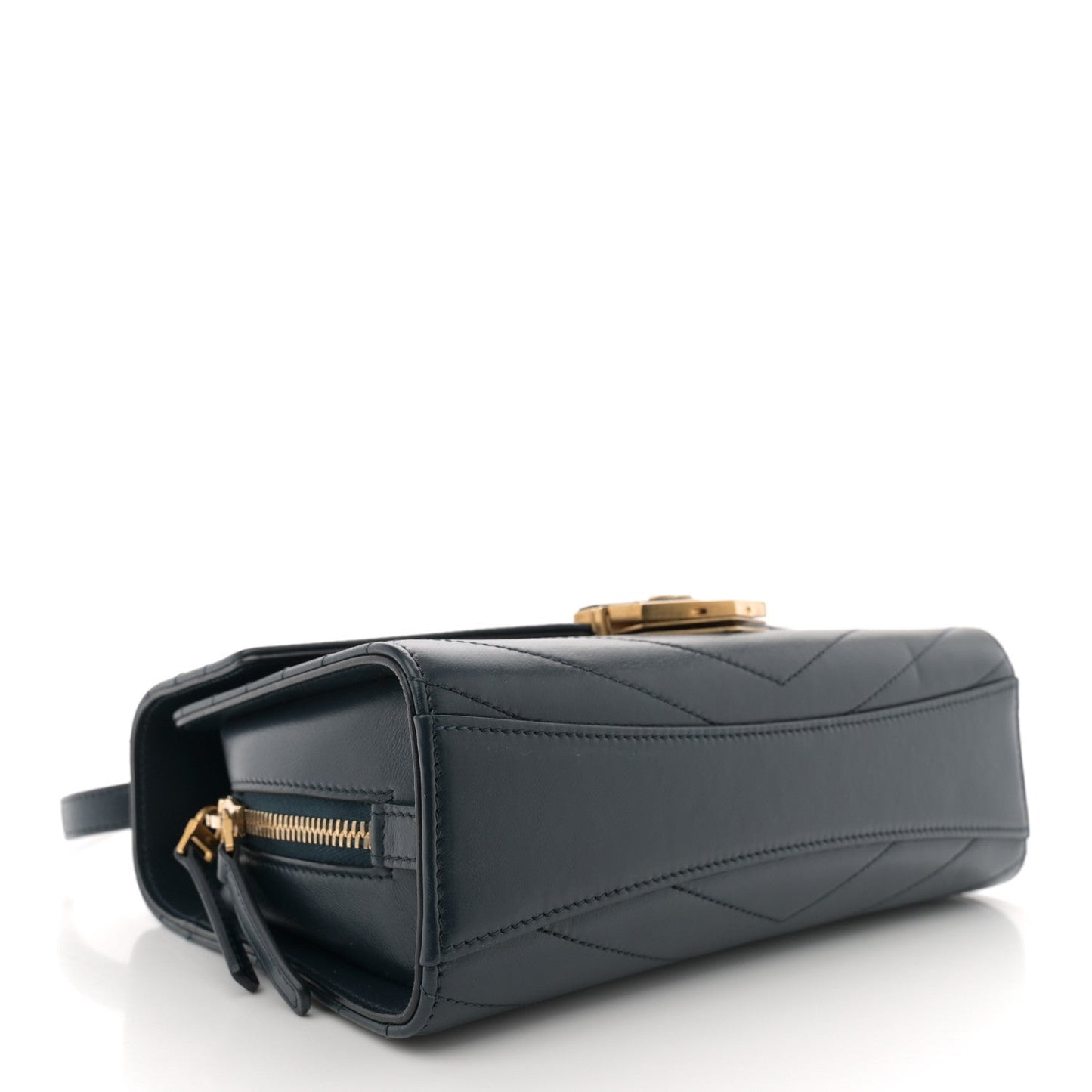 Chanel Calfskin Chevron Quilted Medal Flap Navy