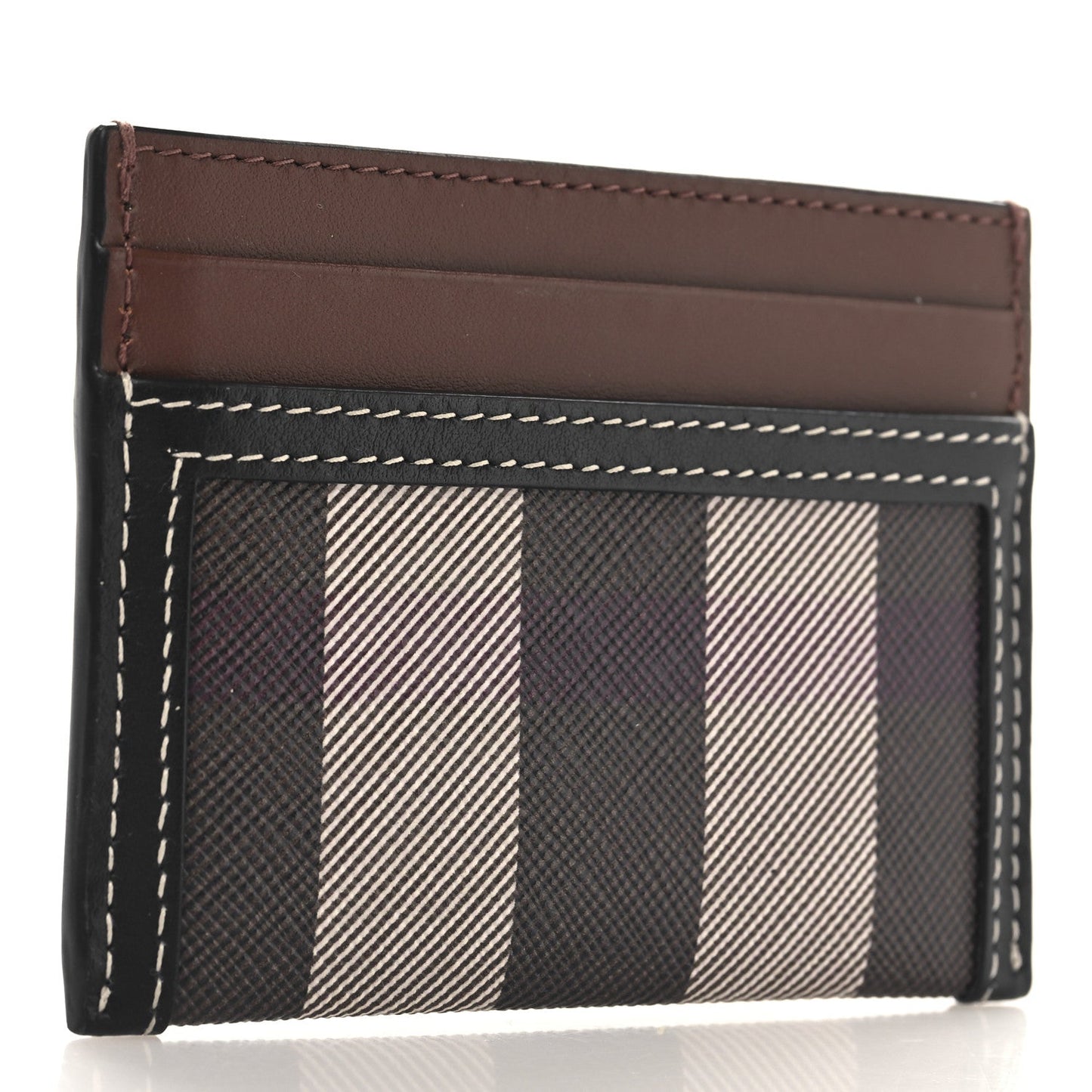 Burberry E-Canvas Calfskin Sandon Check Card Case Dark Birch