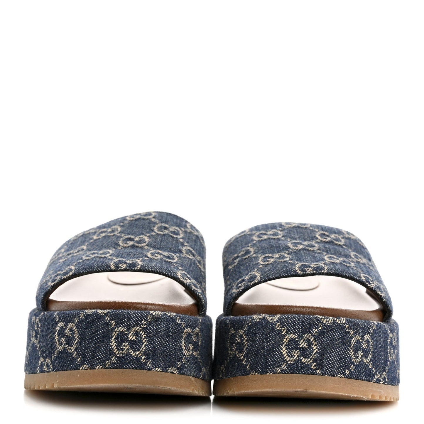 Gucci New Denim GG Monogram Angelina Platform 55mm Slide Sandals 36.5 Blue Tea