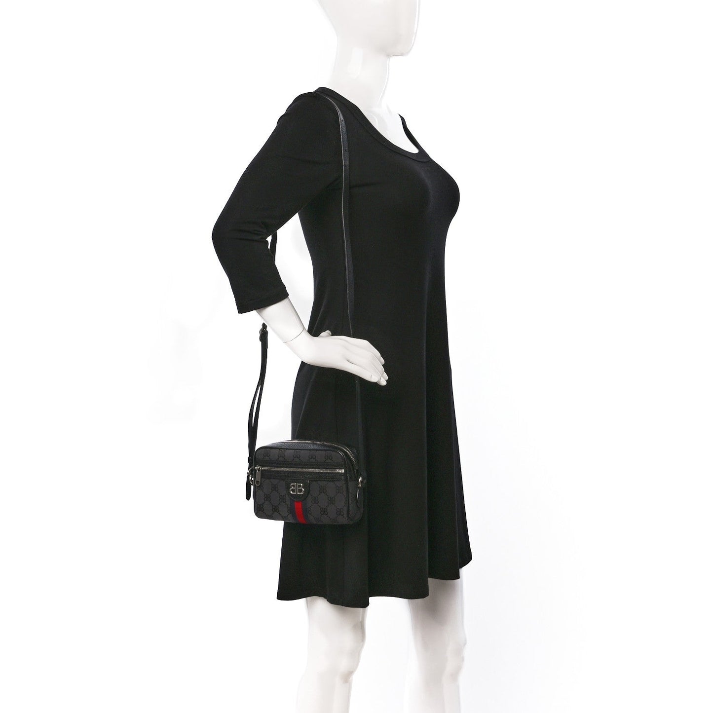 Gucci X BALENCIAGA BB Monogram Web Mini Ophidia Shoulder Bag Black