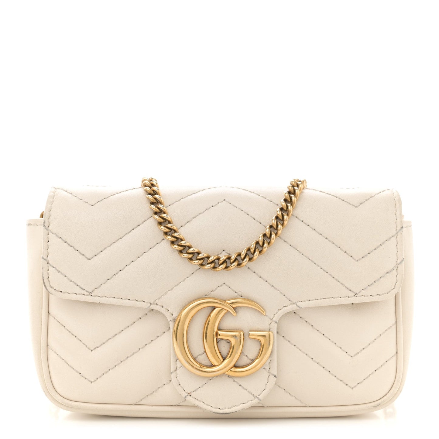 Gucci Calfskin Matelasse Super Mini GG Marmont Shoulder Bag White
