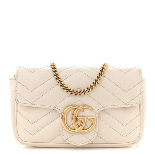 Gucci Calfskin Matelasse Super Mini GG Marmont Shoulder Bag White