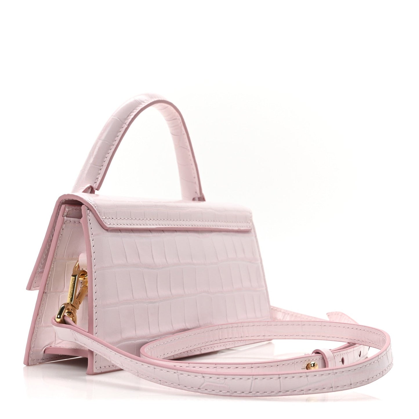 Jacquemus Calfskin Crocodile Embossed Le Chiquito Long Pale Pink