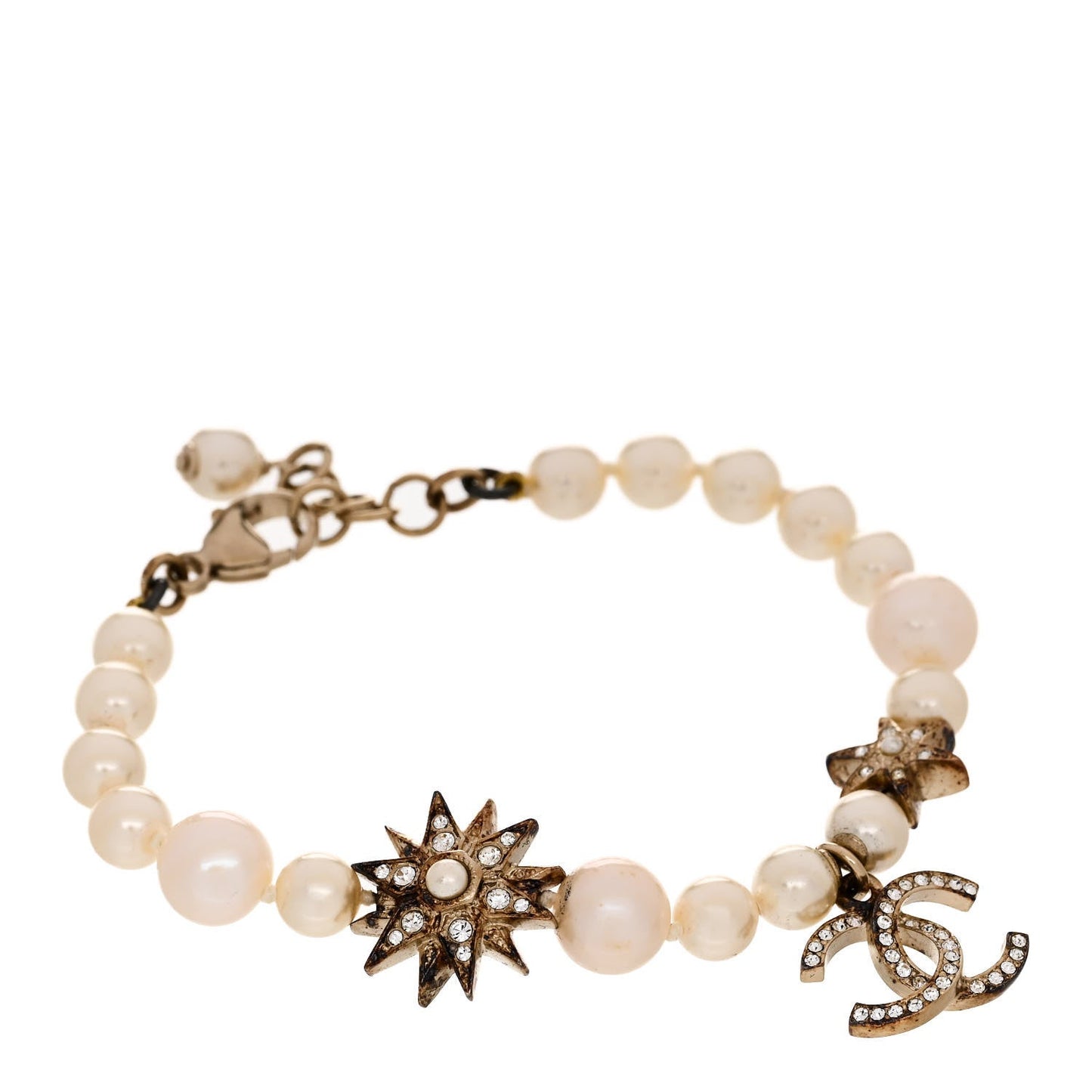Chanel Pearl Crystal Star CC Bracelet Gold