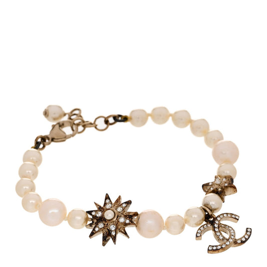 Chanel Pearl Crystal Star CC Bracelet Gold