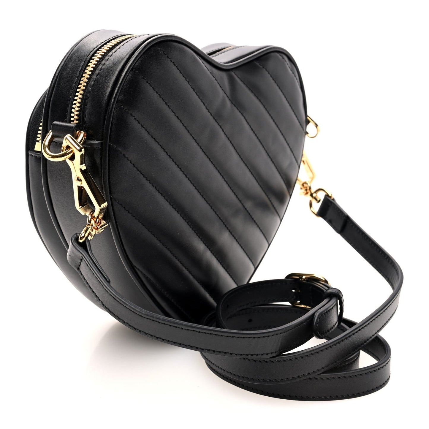 Gucci Calfskin Matelasse Diagonal Mini Interlocking G Heart Shoulder Bag Black