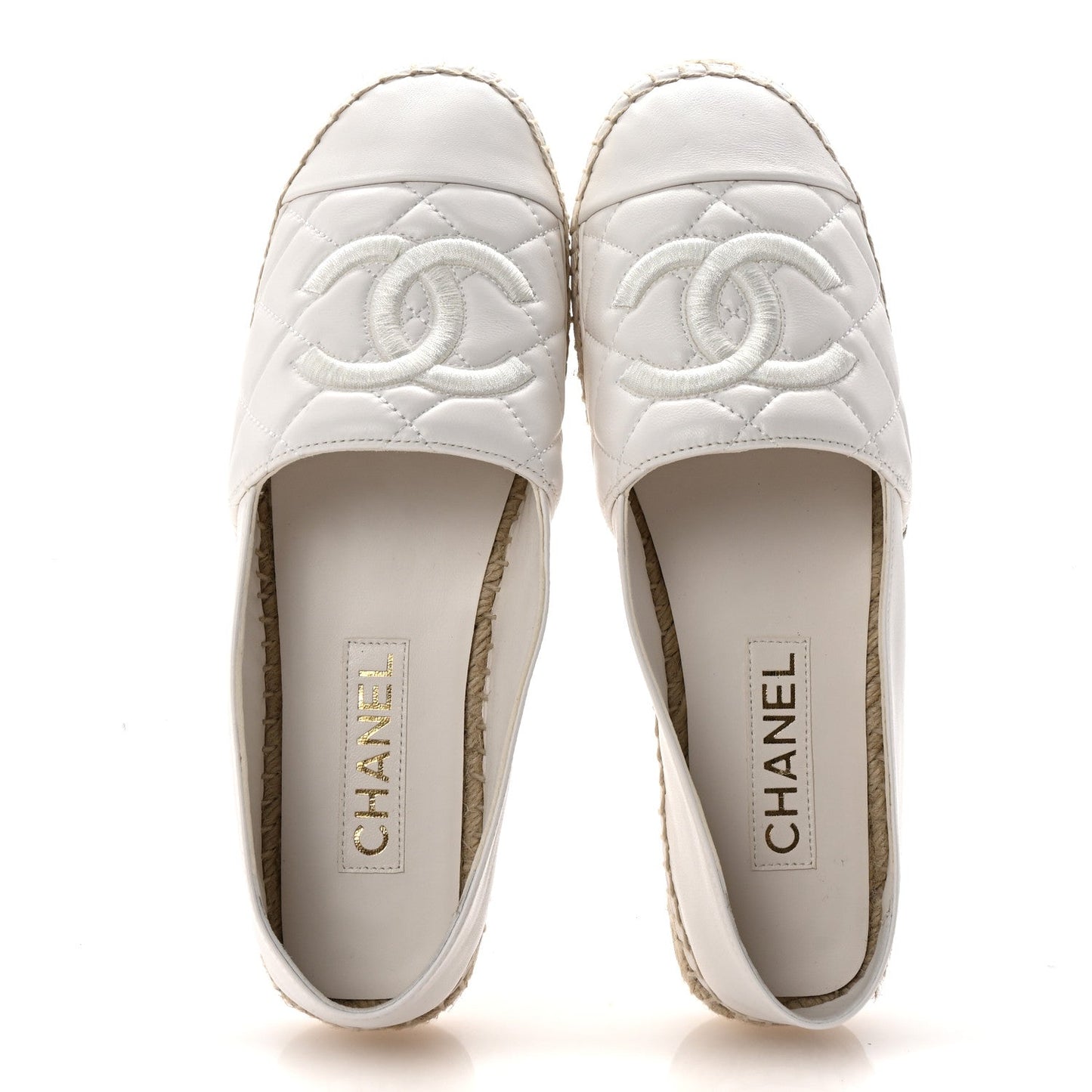 Chanel Lambskin Quilted CC Espadrilles 41 White