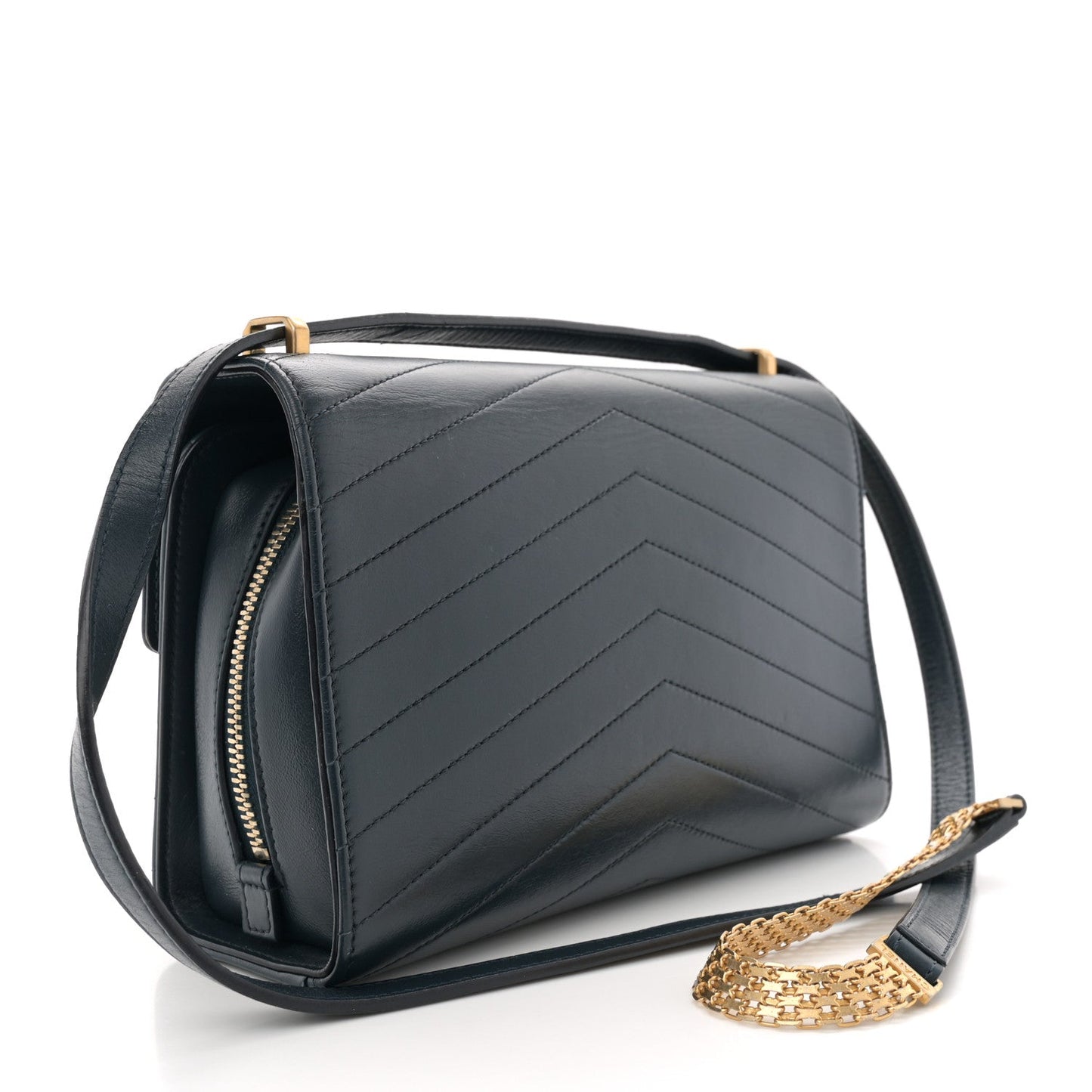 Chanel Calfskin Chevron Quilted Medal Flap Navy