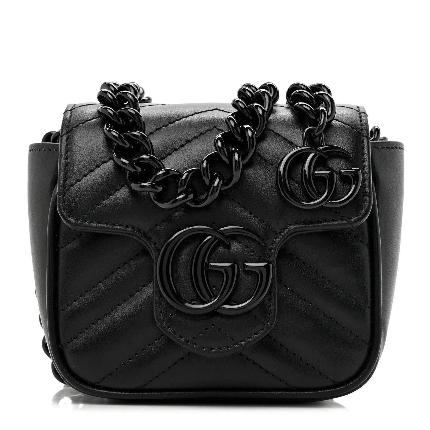 Gucci Calfskin Matelasse Monochrome GG Marmont Chain Mini Belt Bag Black