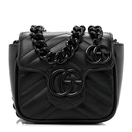 Gucci Calfskin Matelasse Monochrome GG Marmont Chain Mini Belt Bag Black