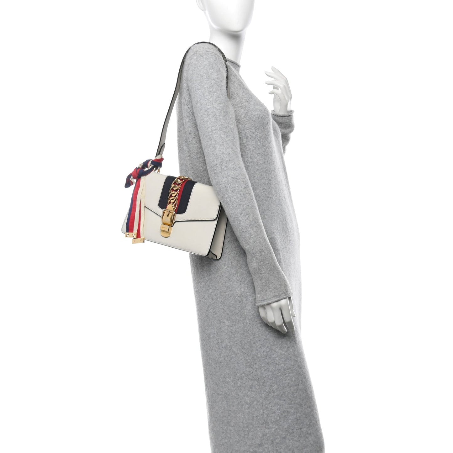 Gucci Calfskin Small Sylvie Shoulder Bag Off White