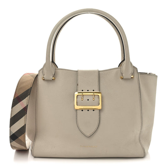 Burberry Soft Grain Calfskin Medium Buckle Tote Limestone