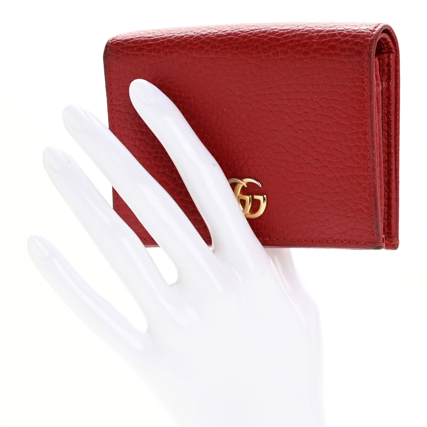 Gucci Pebbled Calfskin GG Marmont Card Case Hibiscus Red