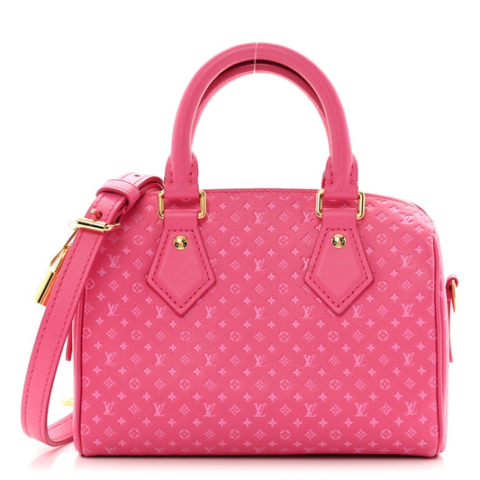 Louis Vuitton Calfskin Nanogram Embossed Speedy Bandouliere 20 Rose