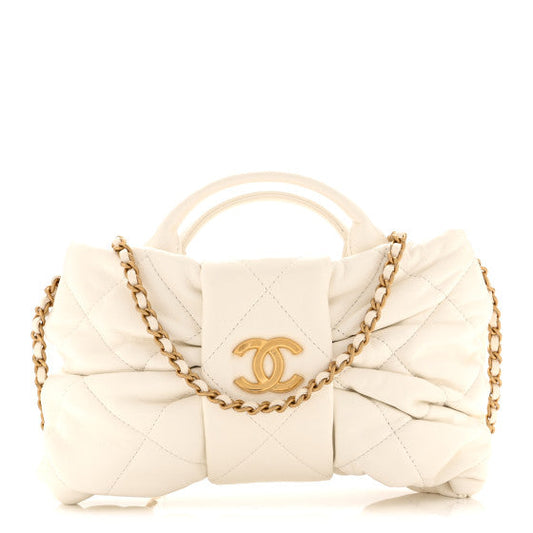 Chanel Lambskin Quilted Mini Bow Bag White